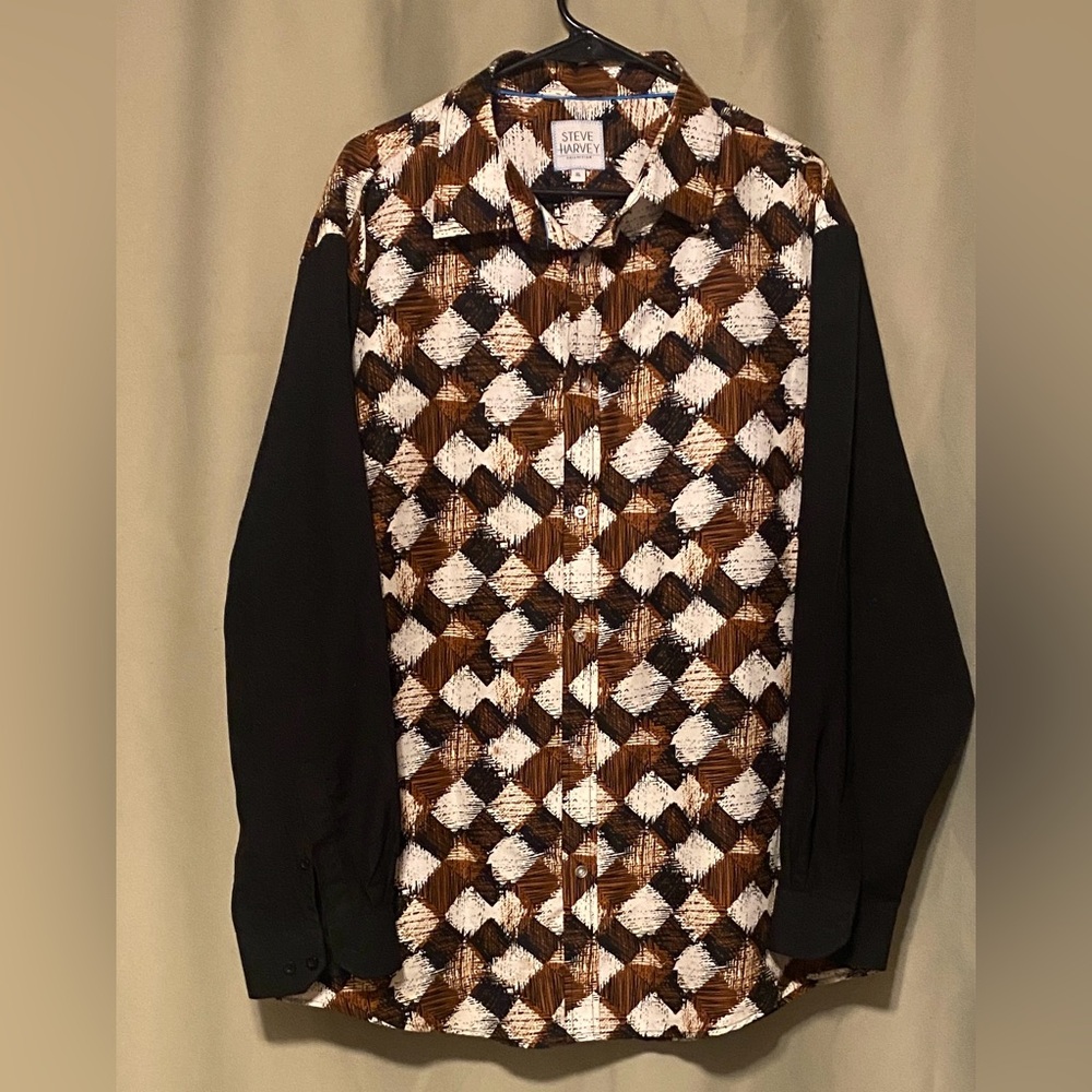 Steve Harvey Collection Geometric Pattern Printed Button Down Shirt Men’s XL